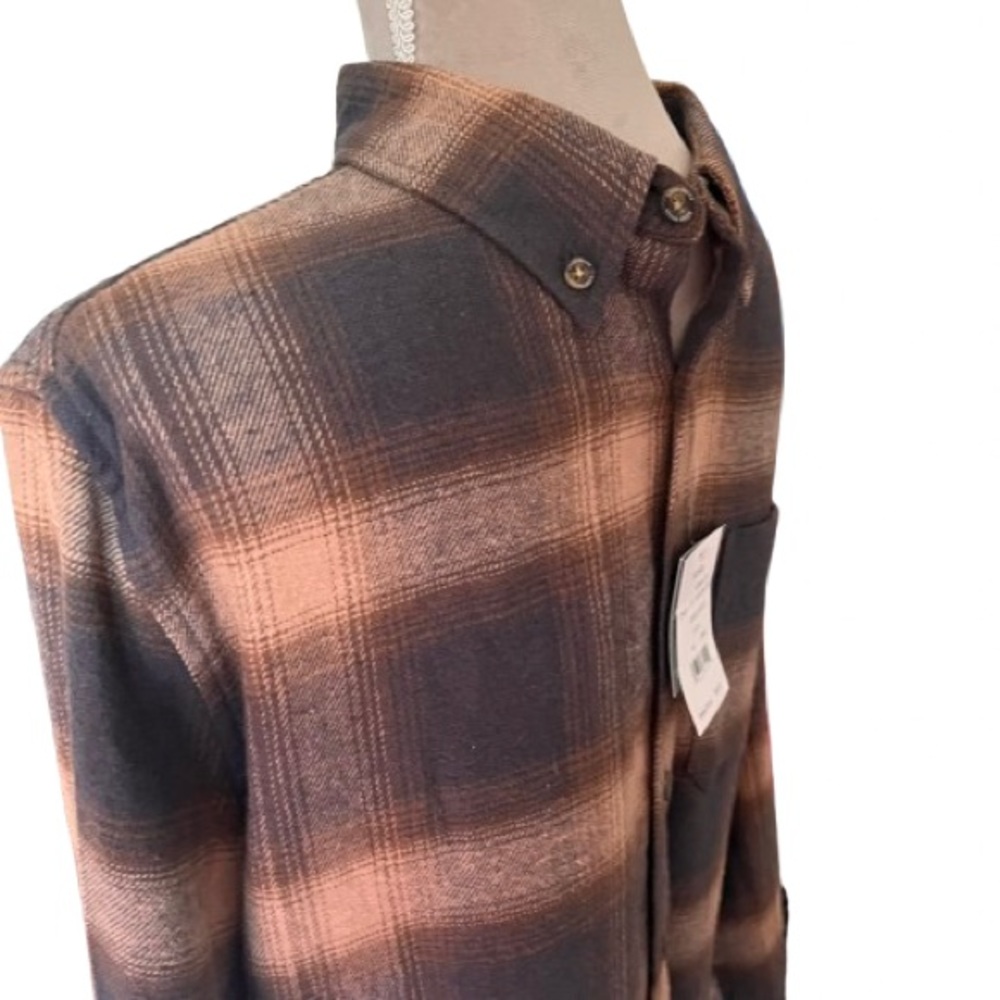 Eddie Bauer Men's Plaid Shirt in Brown and Black NWT - Picture 2 of 3